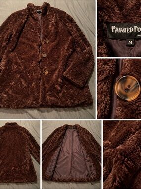 Painted Poets Women's Chocolate Brown Teddy Jacket